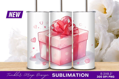 Pink gift box with hearts tumbler png Sublimation Regulrcrative 