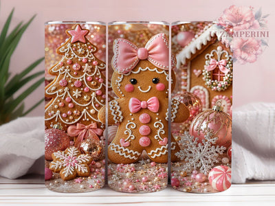 Pink Gingerbread Christmas 20oz Tumbler, Pink Accent, Gingerbread Motif, Christmas Theme, Holiday Charm, Festive Design, Sublimation Wrap, 20oz Tumbler Sublimation Li Zamperini 