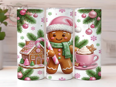 Pink Gingerbread Christmas 20oz Tumbler, Pink Gingerbread, Gingerbread Tumbler, Pink Christmas PNG, Gingerbread PNG, 20oz Tumbler Wrap, Pastel Gingerbread, Gingerbread Wrap Sublimation Lara' s Designs 
