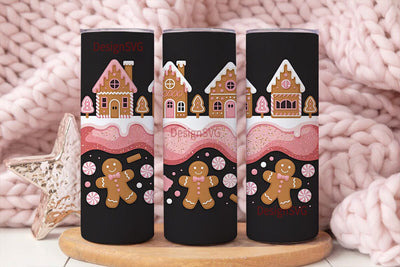 Pink Gingerbread Christmas 20oz Tumbler Sublimation DesignSVG 