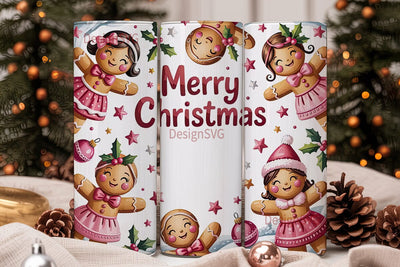 Pink Gingerbread Christmas 20oz Tumbler Sublimation DesignSVG 