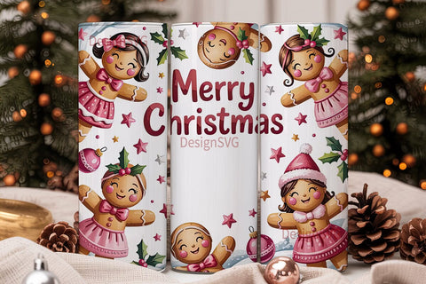 Pink Gingerbread Christmas 20oz Tumbler Sublimation DesignSVG 