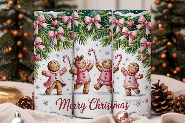 Pink Gingerbread Christmas 20oz Tumbler Sublimation DesignSVG 