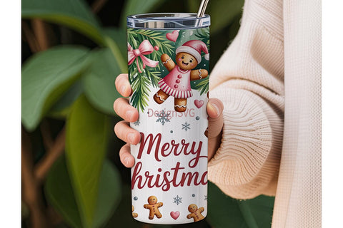 Pink Gingerbread Christmas 20oz Tumbler Sublimation DesignSVG 