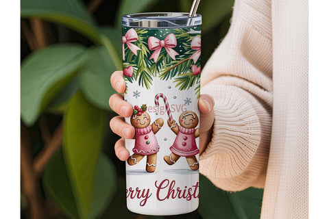 Pink Gingerbread Christmas 20oz Tumbler Sublimation DesignSVG 