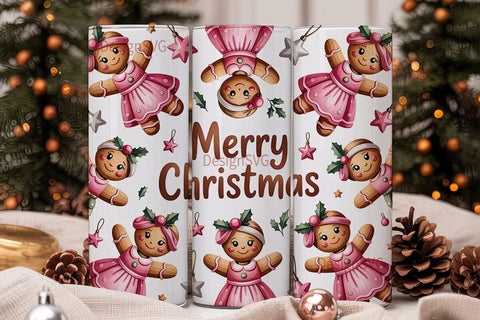 Pink Gingerbread Christmas 20oz Tumbler Sublimation DesignSVG 