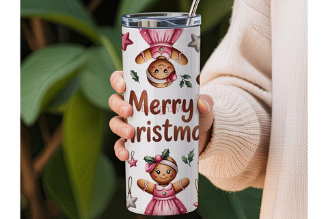 Pink Gingerbread Christmas 20oz Tumbler Sublimation DesignSVG 