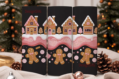 Pink Gingerbread Christmas 20oz Tumbler Sublimation DesignSVG 