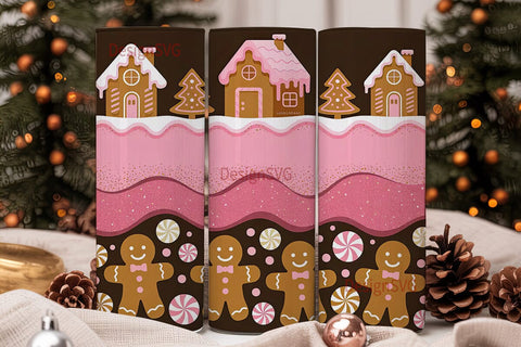 Pink Gingerbread Christmas 20oz Tumbler Sublimation DesignSVG 