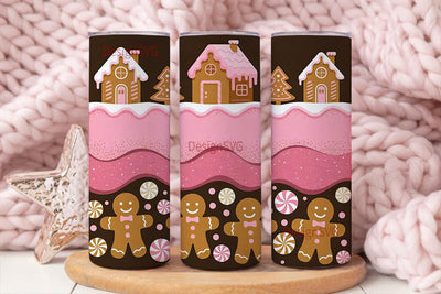 Pink Gingerbread Christmas 20oz Tumbler Sublimation DesignSVG 