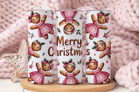 Pink Gingerbread Christmas 20oz Tumbler Sublimation DesignSVG 