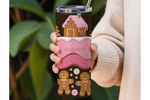 Pink Gingerbread Christmas 20oz Tumbler Sublimation DesignSVG 