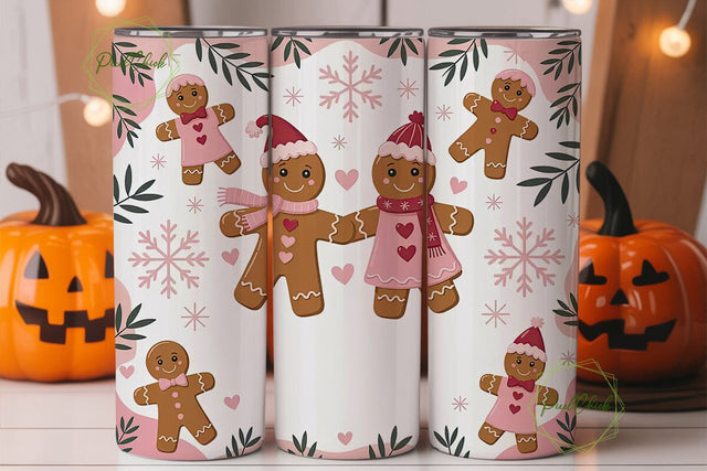 Pink Gingerbread Christmas 20oz Tumbler Sublimation PixelChick 
