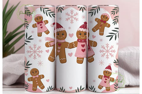 Pink Gingerbread Christmas 20oz Tumbler Sublimation PixelChick 