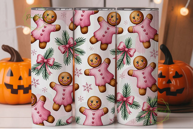 Pink Gingerbread Christmas 20oz Tumbler Sublimation PixelChick 