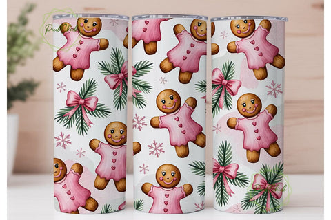 Pink Gingerbread Christmas 20oz Tumbler Sublimation PixelChick 