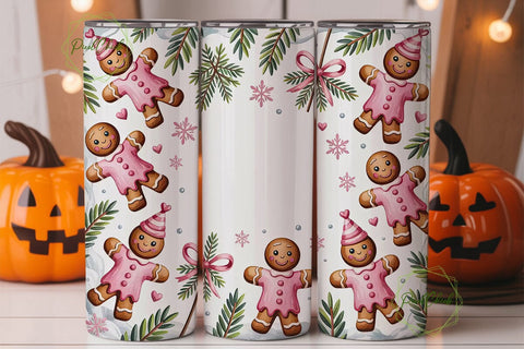 Pink Gingerbread Christmas 20oz Tumbler Sublimation PixelChick 