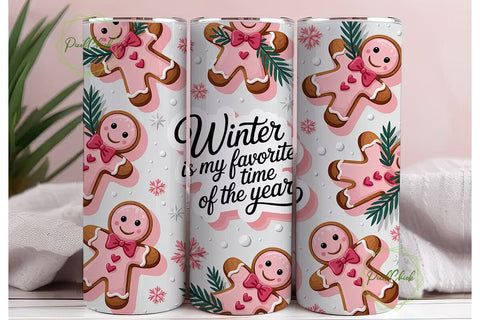 Pink Gingerbread Christmas 20oz Tumbler Sublimation PixelChick 