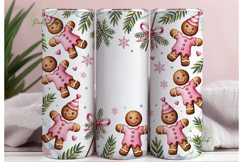 Pink Gingerbread Christmas 20oz Tumbler Sublimation PixelChick 