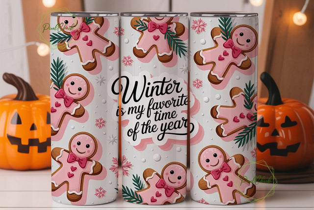 Pink Gingerbread Christmas 20oz Tumbler Sublimation PixelChick 