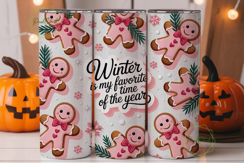 Pink Gingerbread Christmas 20oz Tumbler Sublimation PixelChick 