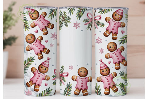 Pink Gingerbread Christmas 20oz Tumbler Sublimation PixelChick 