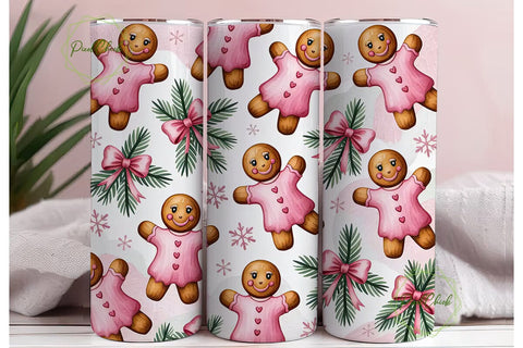 Pink Gingerbread Christmas 20oz Tumbler Sublimation PixelChick 