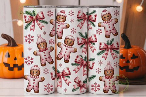 Pink Gingerbread Christmas 20oz Tumbler Sublimation PixelChick 