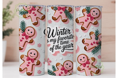 Pink Gingerbread Christmas 20oz Tumbler Sublimation PixelChick 