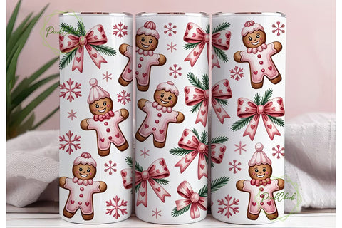 Pink Gingerbread Christmas 20oz Tumbler Sublimation PixelChick 