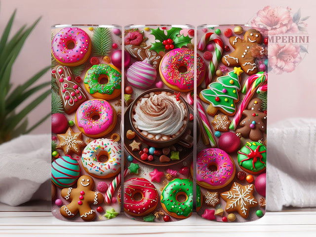 Pink Gingerbread Christmas Treat Tumbler, Cute Gingerbread Man Wrap, 20Oz Skinny Tumbler, Holiday Donuts Sublimation, Sweet Christmas Treat Tumbler, Whimsical Holiday Wrap, Festive Pink Dessert Design Sublimation Li Zamperini 