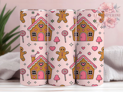 Pink Gingerbread Christmas Tumbler, Christmas Cookie Sublimation Design, Festive Holiday Cup Art, 20oz Xmas Tumbler, Whimsical Gingerbread Mug, Stylish Pink Christmas Cup, Cozy Cookie Wrap Sublimation Li Zamperini 