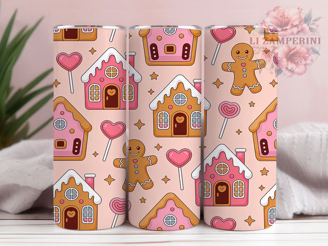 Pink Gingerbread Christmas Tumbler, Christmas Cookie Sublimation Design, Festive Holiday Cup Art, 20oz Xmas Tumbler, Whimsical Gingerbread Mug, Stylish Pink Christmas Cup, Cozy Cookie Wrap Sublimation Li Zamperini 