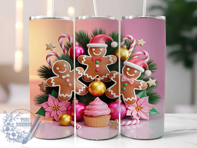 Pink Gingerbread Christmas Tumbler, Cute Holiday Cookie Wrap, Festive Pink Sublimation Design, 20oz Gingerbread Tumbler, Whimsical Holiday Mug, Sweet Christmas Cup, Pastel Cookie Art Sublimation ToriDesigns 