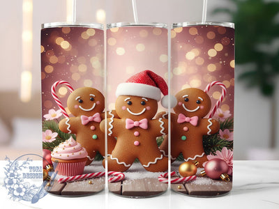 Pink Gingerbread Christmas Tumbler, Cute Holiday Cookie Wrap, Festive Pink Sublimation Design, 20oz Gingerbread Tumbler, Whimsical Holiday Mug, Sweet Christmas Cup, Pastel Cookie Art Sublimation ToriDesigns 