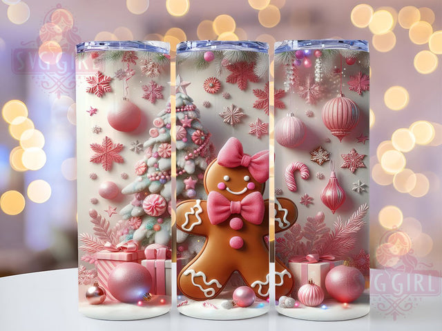 Pink Gingerbread Christmas Tumbler, Gingerbread Wrap, 20oz Tumbler Sublimation, Cute Holiday Cookie Design, Pastel Christmas Sublimation, Sweet Festive Tumbler, Candy Cane Wrap Sublimation SvggirlplusArt 