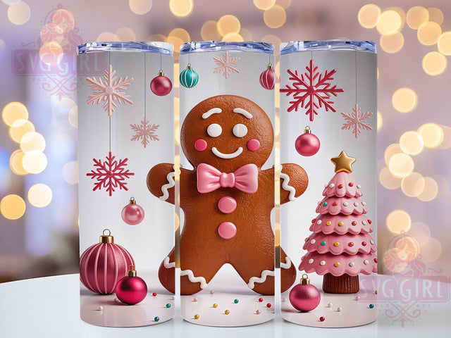 Pink Gingerbread Christmas Tumbler, Gingerbread Wrap, 20oz Tumbler Sublimation, Cute Holiday Cookie Design, Pastel Christmas Sublimation, Sweet Festive Tumbler, Candy Cane Wrap Sublimation SvggirlplusArt 