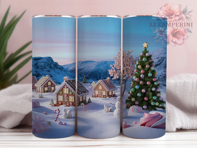 Pink Gingerbread Christmas Village Tumbler, Christmas Village Wrap, Holiday Mug Design, Sublimation Wrap, Festive Drinkware, Cute Winter Gift, Candy House Cup Sublimation Li Zamperini 