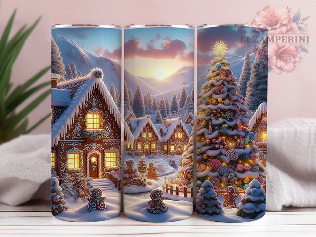 Pink Gingerbread Christmas Village Tumbler, Christmas Village Wrap, Holiday Mug Design, Sublimation Wrap, Festive Drinkware, Cute Winter Gift, Candy House Cup Sublimation Li Zamperini 