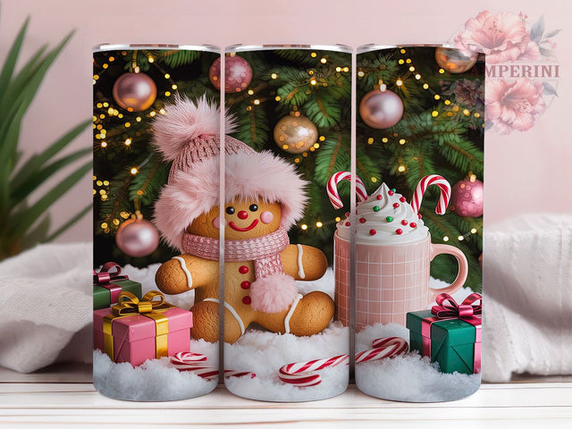Pink Gingerbread Holiday Tumbler, Holiday Gingerbread Sublimation Design, Festive Cup Art, 20oz Xmas Tumbler, Whimsical Gingerbread Mug, Stylish Christmas Cup, Cozy Holiday Wrap Sublimation Li Zamperini 