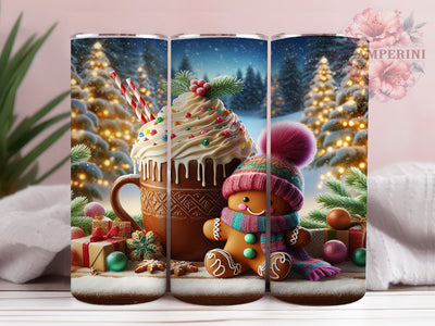 Pink Gingerbread Holiday Tumbler, Holiday Gingerbread Sublimation Design, Festive Cup Art, 20oz Xmas Tumbler, Whimsical Gingerbread Mug, Stylish Christmas Cup, Cozy Holiday Wrap Sublimation Li Zamperini 