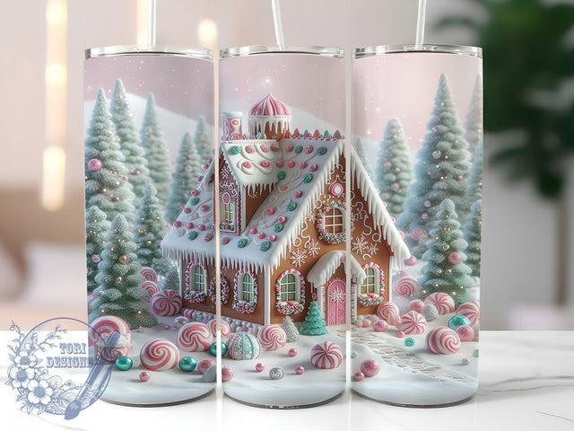 Pink Gingerbread House Christmas Tumbler, Christmas Holiday Wrap, 20oz Tumbler Sublimation, Festive Gingerbread Design, Cute Pink Holiday Sublimation, Sweet Christmas Tumbler, Cozy Winter Wrap Sublimation ToriDesigns 