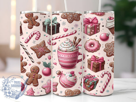 Pink Gingerbread Tumbler, Holiday Candy Cane Wrap, Snowflake Design, 20oz Sublimation, Festive Drinkware, Cute Christmas Decor, Holiday Gift Ideas Sublimation ToriDesigns 