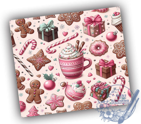 Pink Gingerbread Tumbler, Holiday Candy Cane Wrap, Snowflake Design, 20oz Sublimation, Festive Drinkware, Cute Christmas Decor, Holiday Gift Ideas Sublimation ToriDesigns 