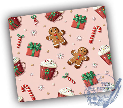 Pink Gingerbread Tumbler, Holiday Candy Cane Wrap, Snowflake Design, 20oz Sublimation, Festive Drinkware, Cute Christmas Decor, Holiday Gift Ideas Sublimation ToriDesigns 