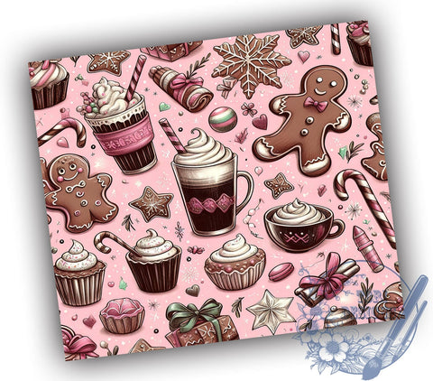 Pink Gingerbread Tumbler, Holiday Candy Cane Wrap, Snowflake Design, 20oz Sublimation, Festive Drinkware, Cute Christmas Decor, Holiday Gift Ideas Sublimation ToriDesigns 