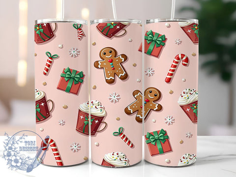 Pink Gingerbread Tumbler, Holiday Candy Cane Wrap, Snowflake Design, 20oz Sublimation, Festive Drinkware, Cute Christmas Decor, Holiday Gift Ideas Sublimation ToriDesigns 