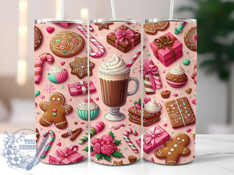 Pink Gingerbread Tumbler, Holiday Candy Cane Wrap, Snowflake Design, 20oz Sublimation, Festive Drinkware, Cute Christmas Decor, Holiday Gift Ideas Sublimation ToriDesigns 