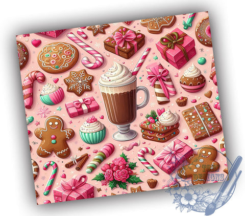 Pink Gingerbread Tumbler, Holiday Candy Cane Wrap, Snowflake Design, 20oz Sublimation, Festive Drinkware, Cute Christmas Decor, Holiday Gift Ideas Sublimation ToriDesigns 