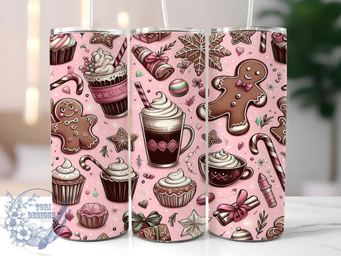 Pink Gingerbread Tumbler, Holiday Candy Cane Wrap, Snowflake Design, 20oz Sublimation, Festive Drinkware, Cute Christmas Decor, Holiday Gift Ideas Sublimation ToriDesigns 